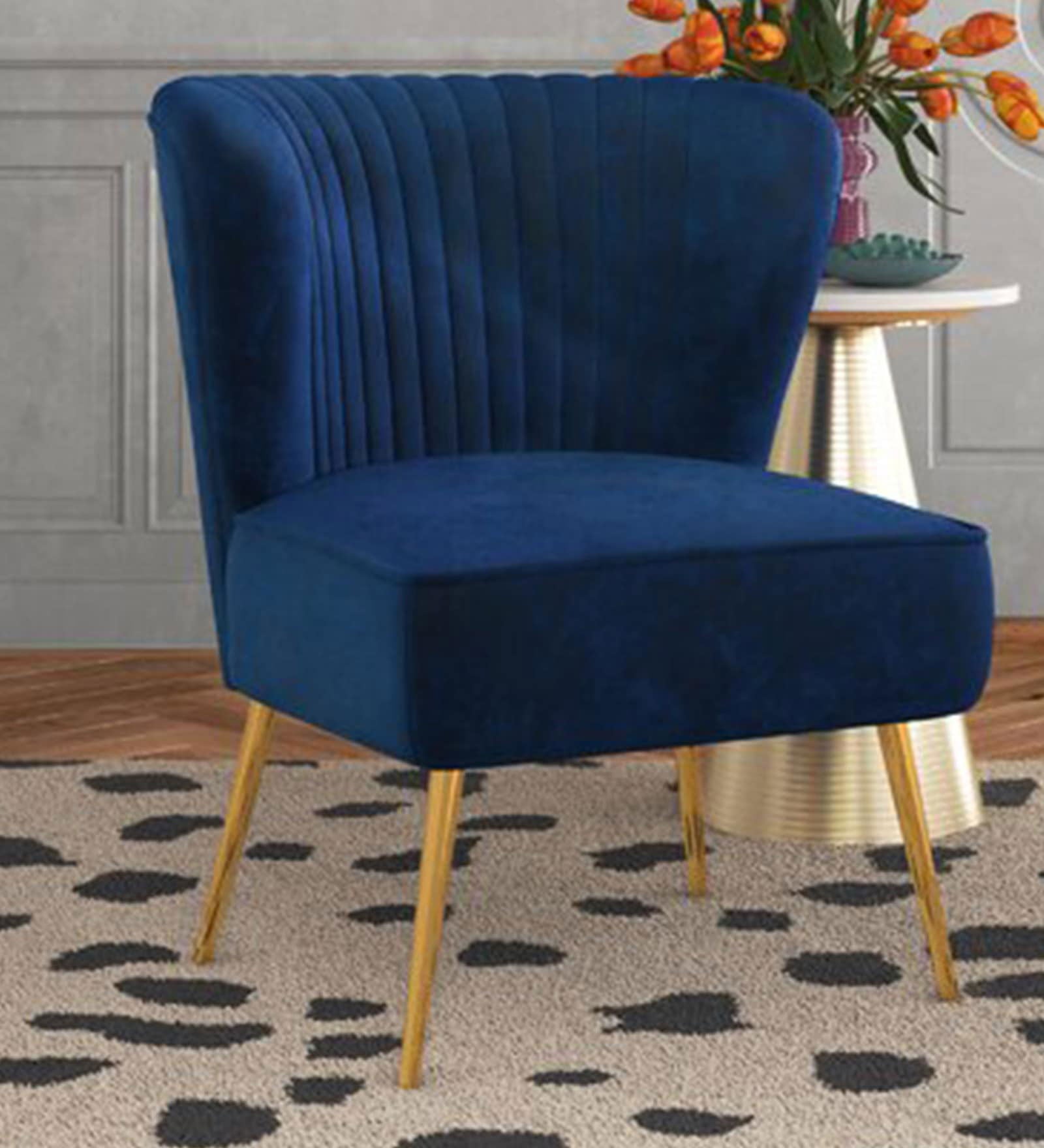 Velvet Lounge Chair with Metal Leg -