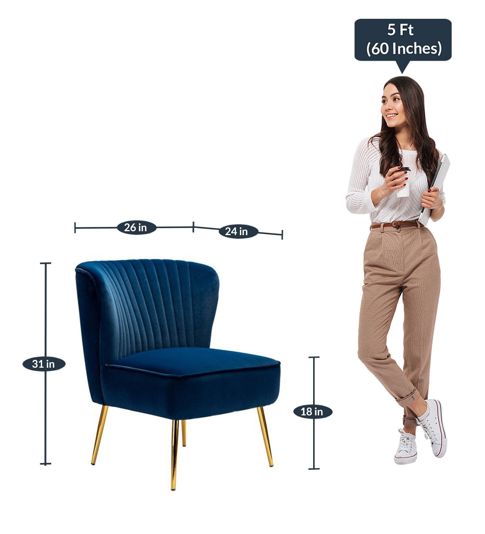 Velvet Lounge Chair with Metal Leg -