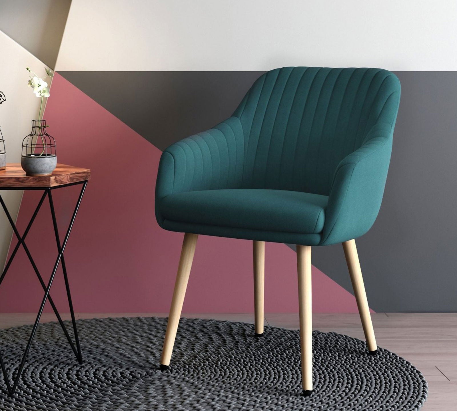 Velvet Lounge Chair with Wooden Legs -