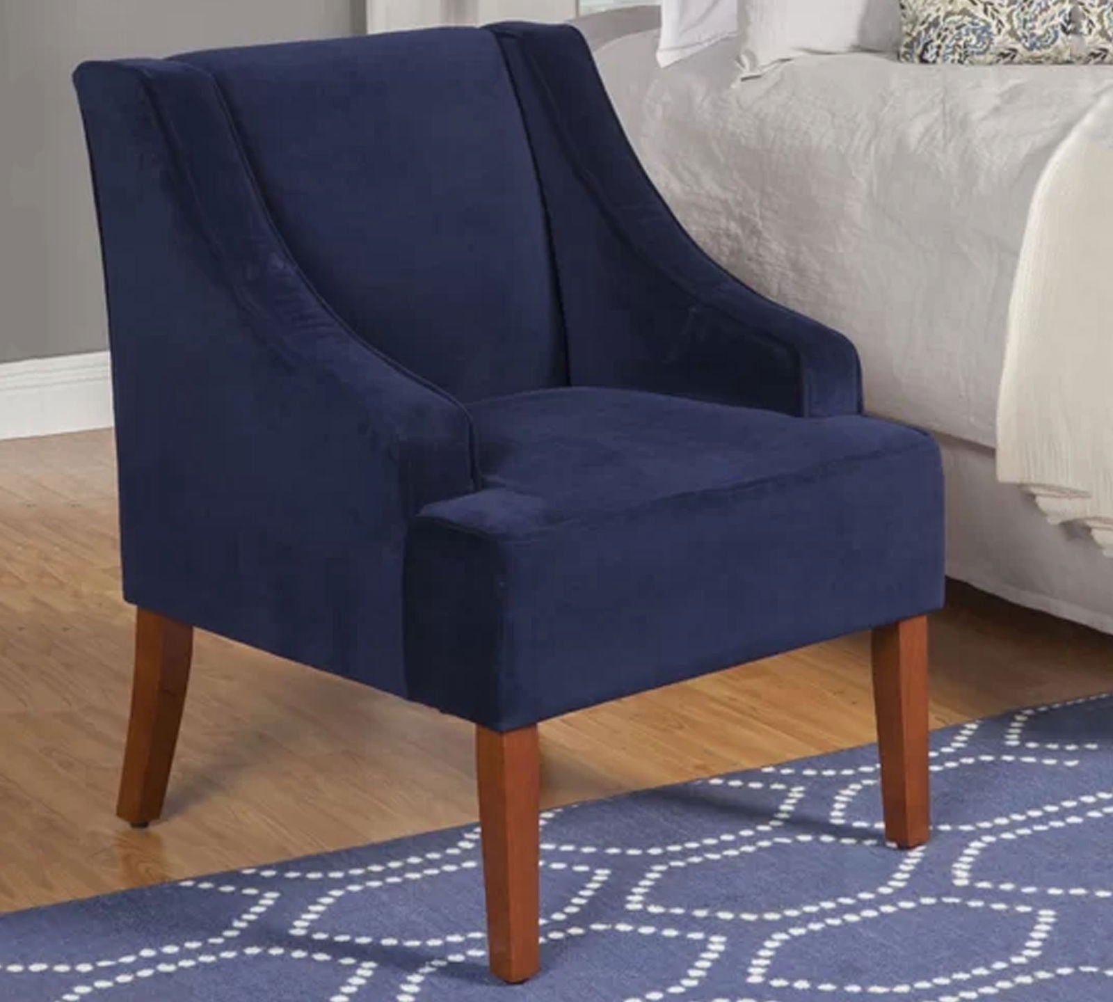 Velvet Lounge Chair with Wooden Legs -