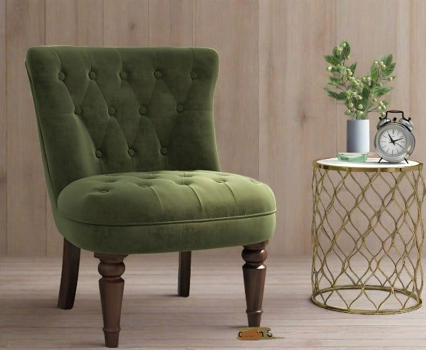 Velvet Lounge Chair with Wooden Legs -
