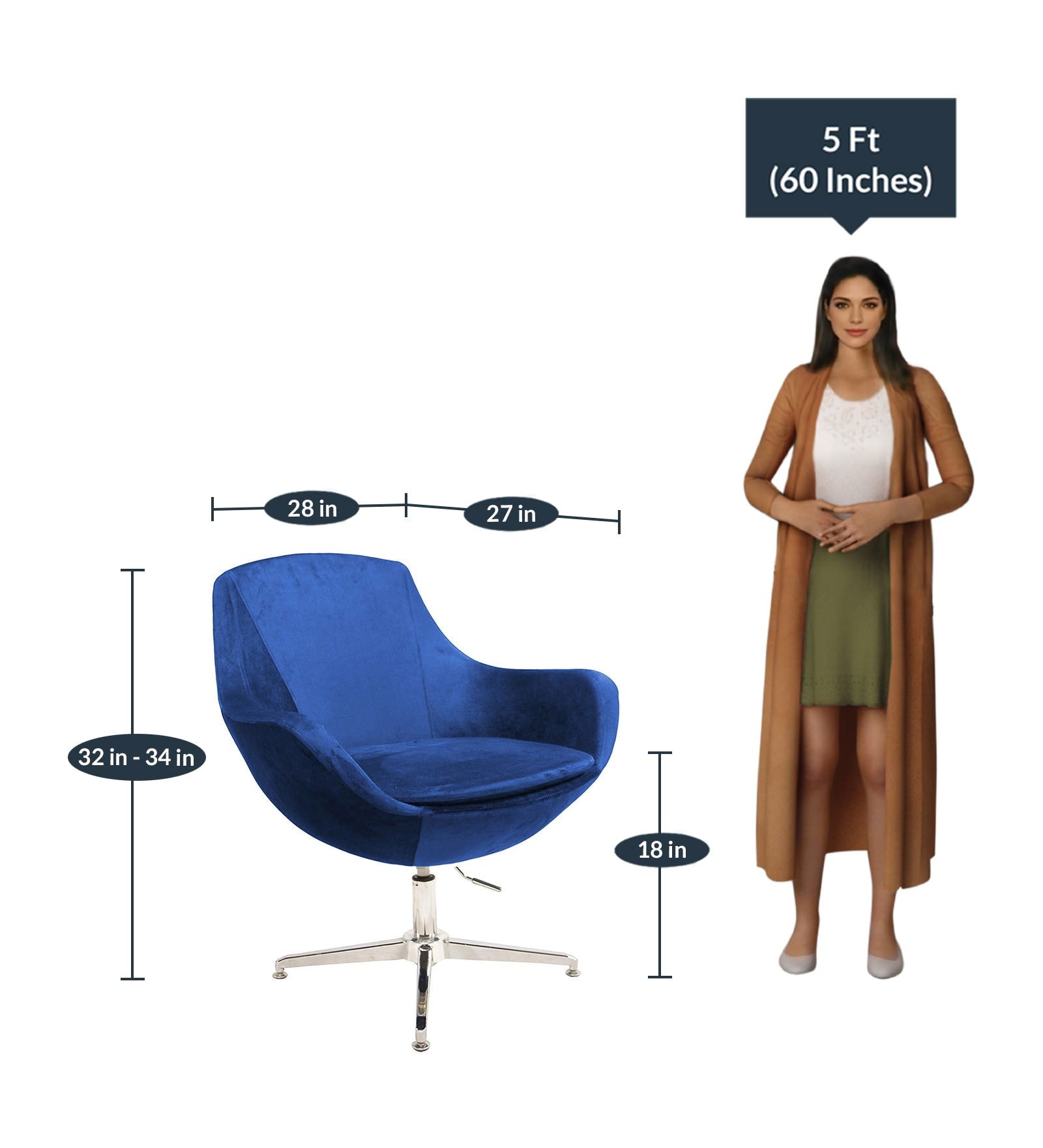 Velvet Seat with Chrome Base Lounge Chair -
