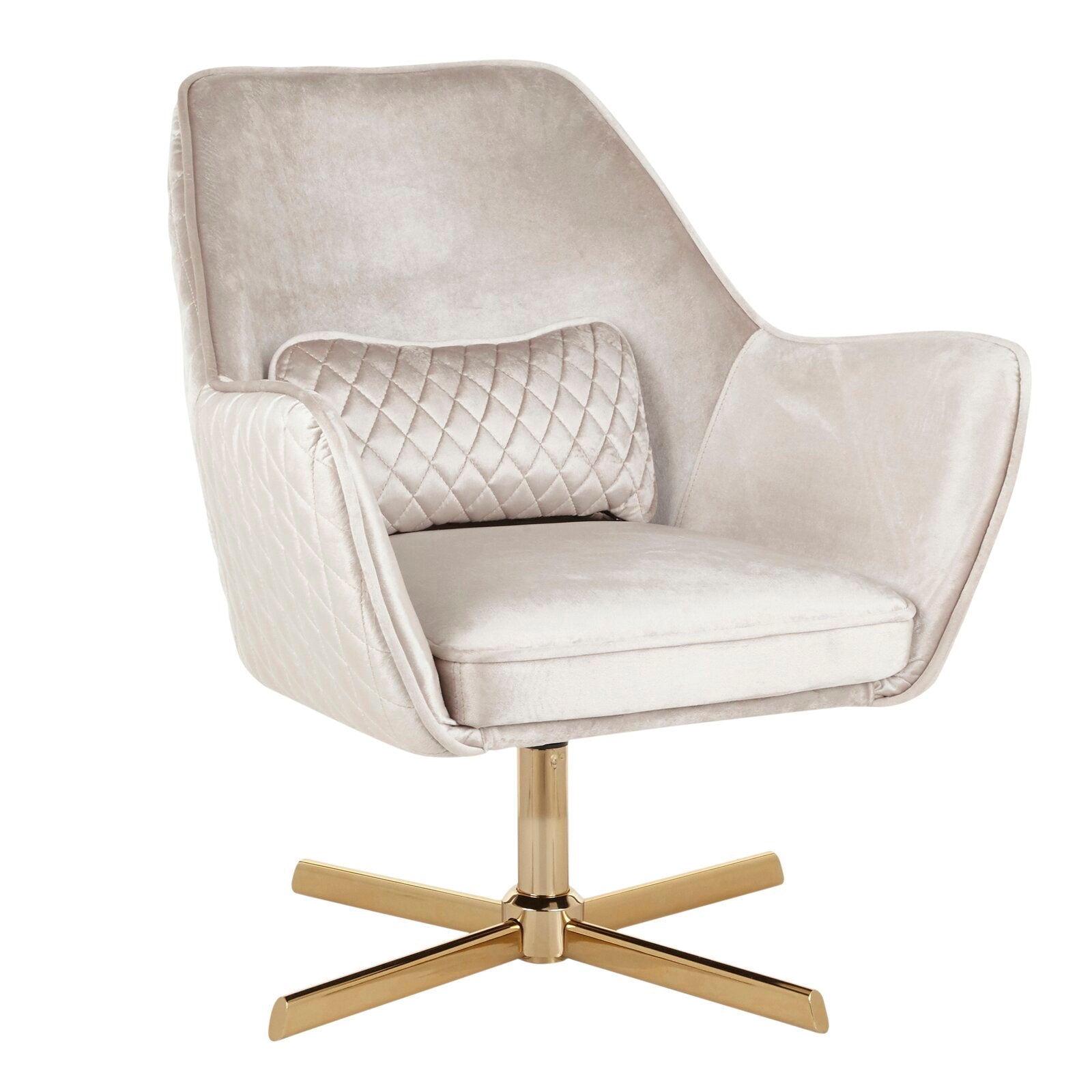 Velvet Swivel Accent Chair in Gold Metal Legs -