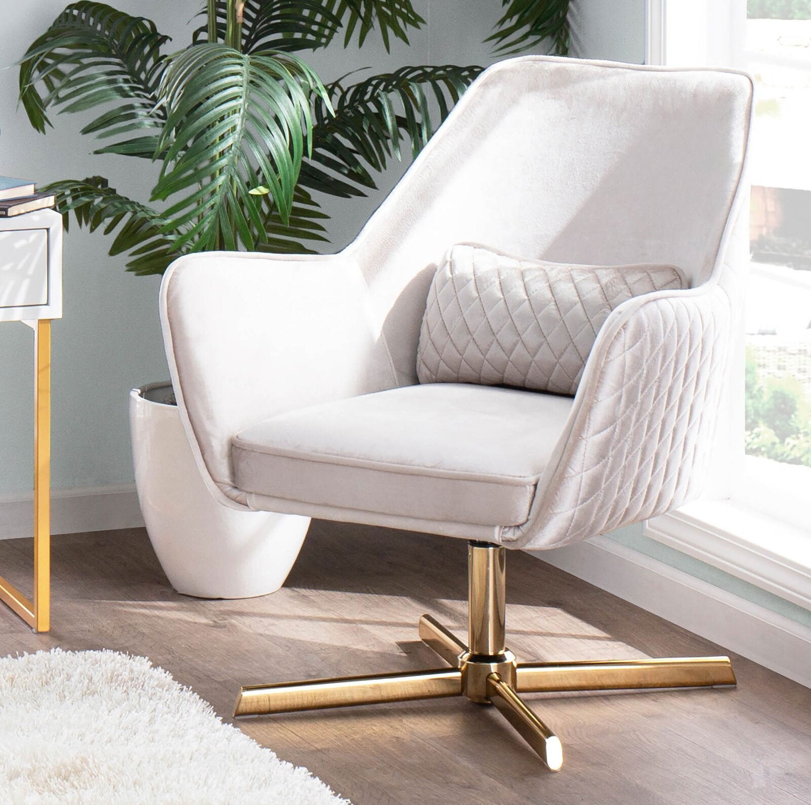 Velvet Swivel Accent Chair in Silver Base with Wheel -