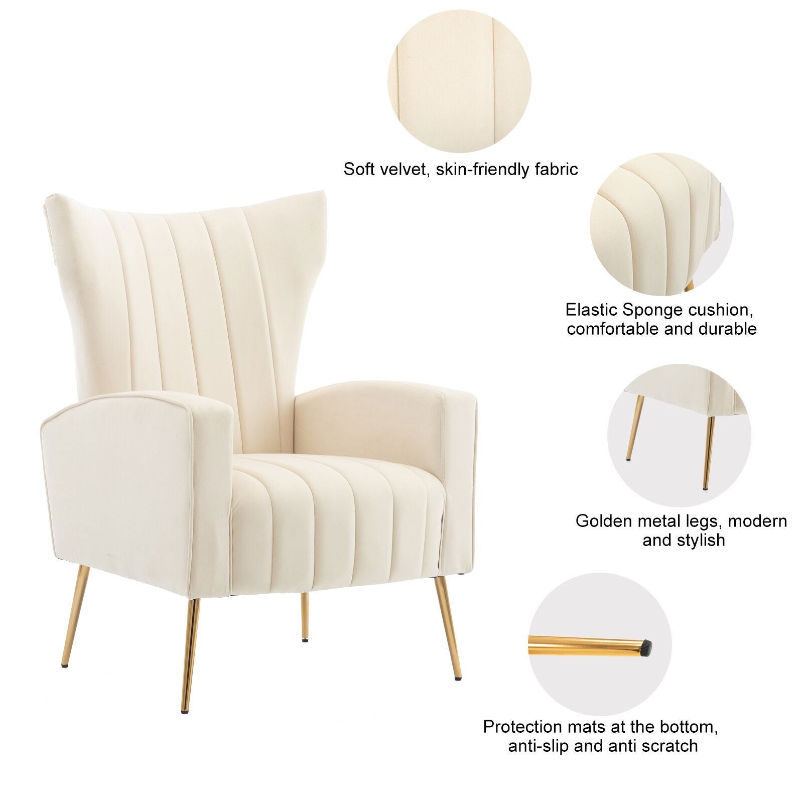 Versatile Luxury Unique Design Accent Chair with Golden Metal Legs -