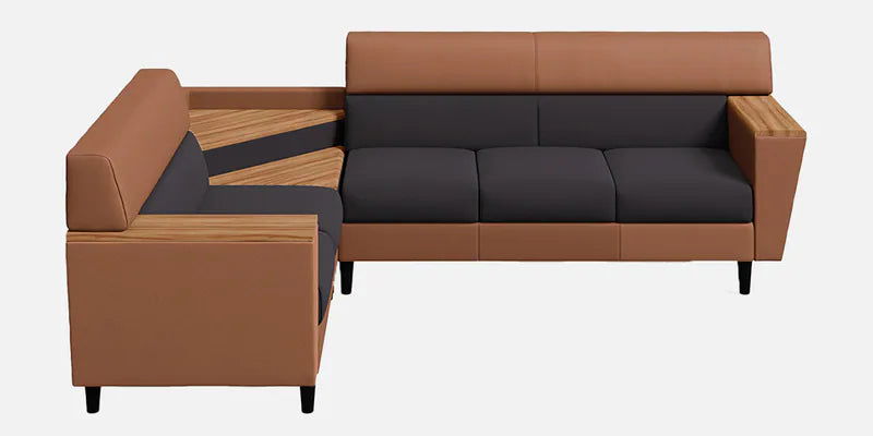Vertex Leatherette Corner Sofa In Toffee & Grey Color -