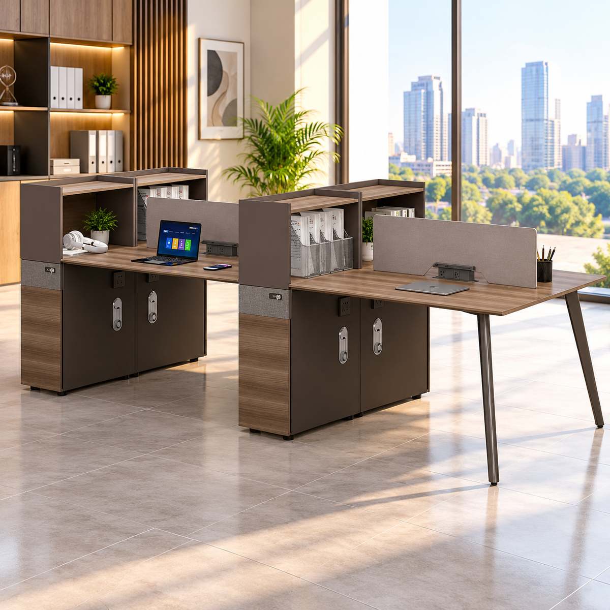 Modern Quad Workstations for Office Furniture - Collaborative Office Desks with Integrated Storage & Privacy Panels