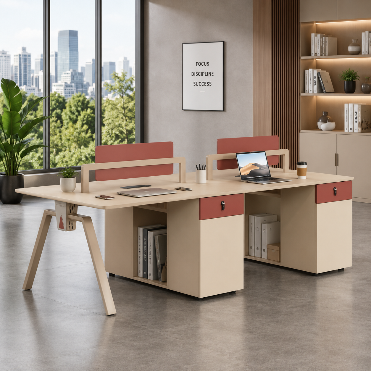 Modern Office Workstation Table with Storage Drawer, Privacy Divider Panel and Cable Management, Contemporary MDF Office Desk