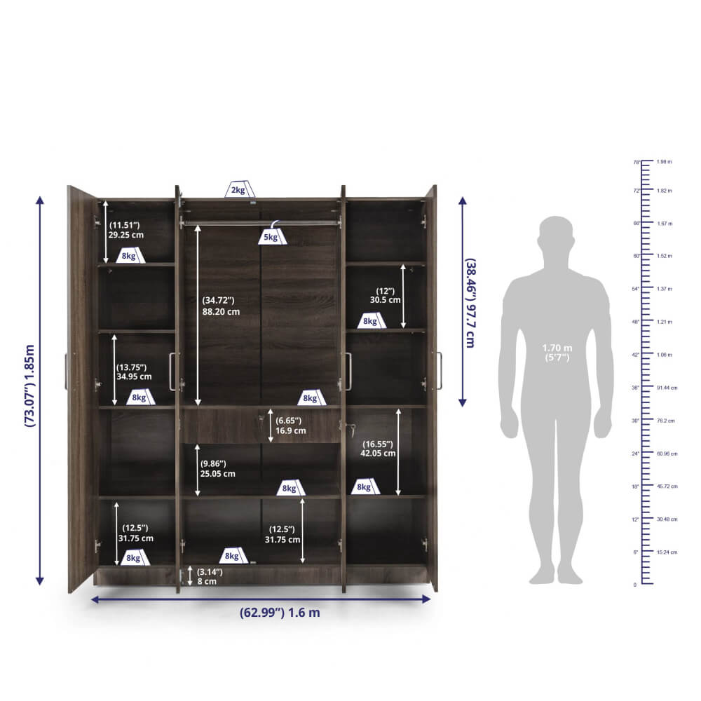 Wardrobe in 2, 3, 4 Door with Mirror -