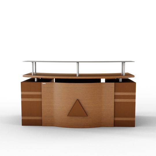Reception Table Made In Ply Board with File Storage Cabinets, Elevated Shelf & Glass Top Shelf - Brown