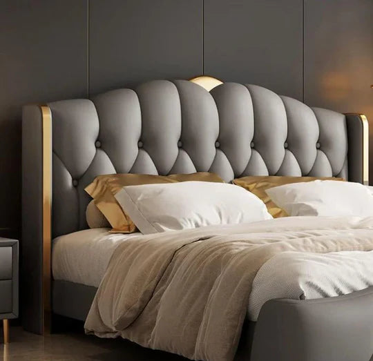 Royal Upholstered Leatherette Bed with Headboard, Solid Wood Frame & Storage Option – Luxurious Contemporary Design