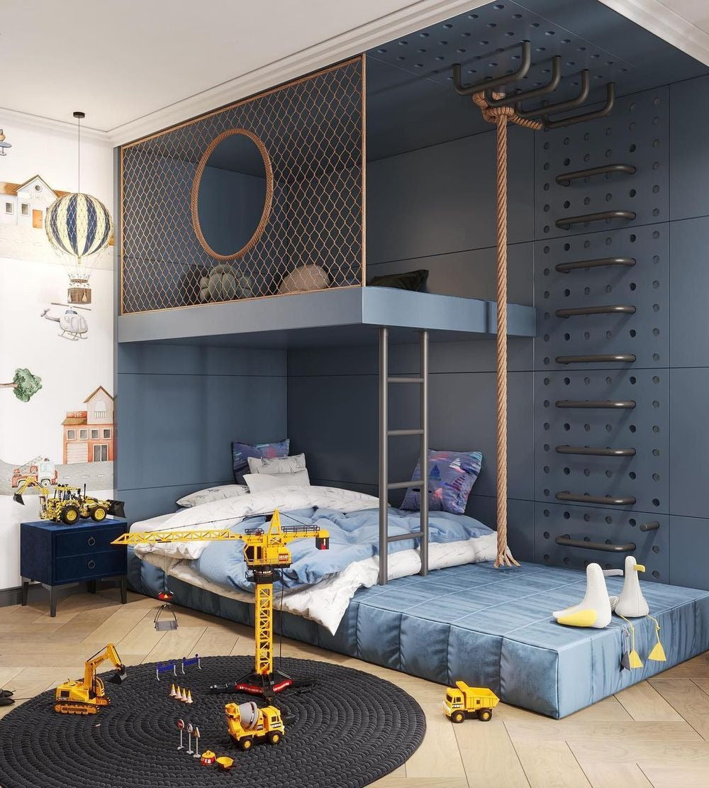 Blue-Toned Kids’ Bedroom with Adventure-Inspired Design