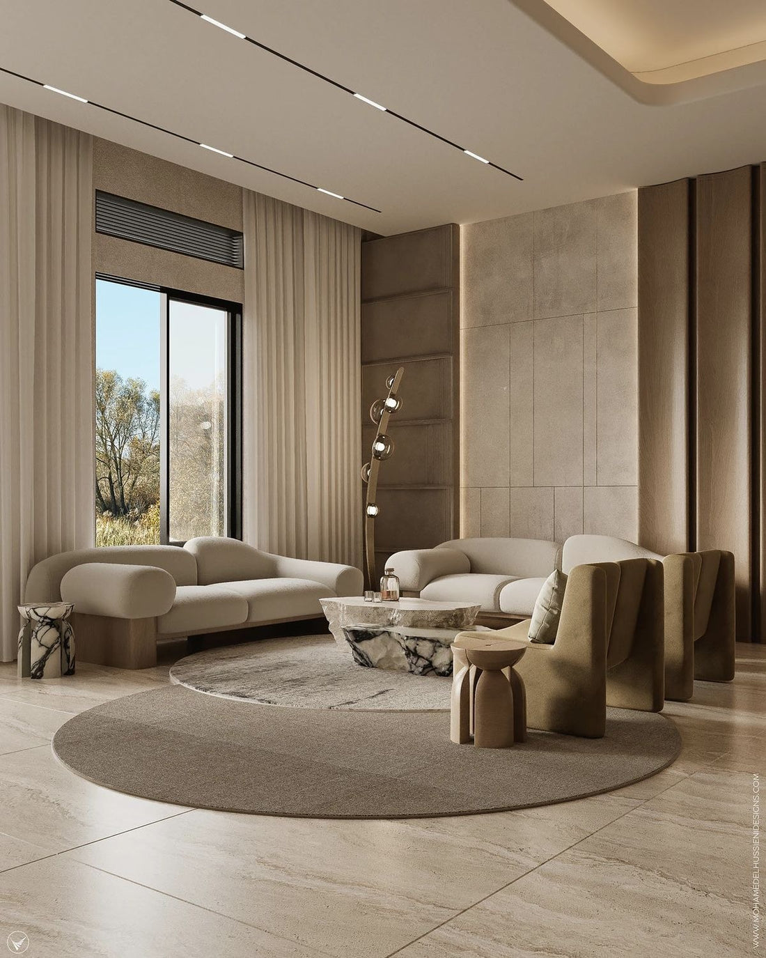 Modern Living Room with Premium Sofas & Marble Table