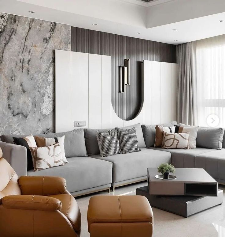 Contemporary Design with Sectional Sofa and Tan Recliner