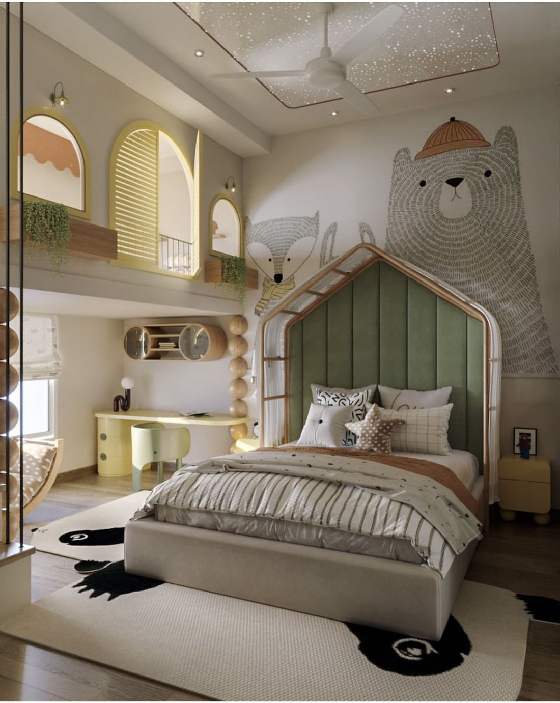 Playful & Cozy Kids’ Bedroom with Loft and House-Style Bed