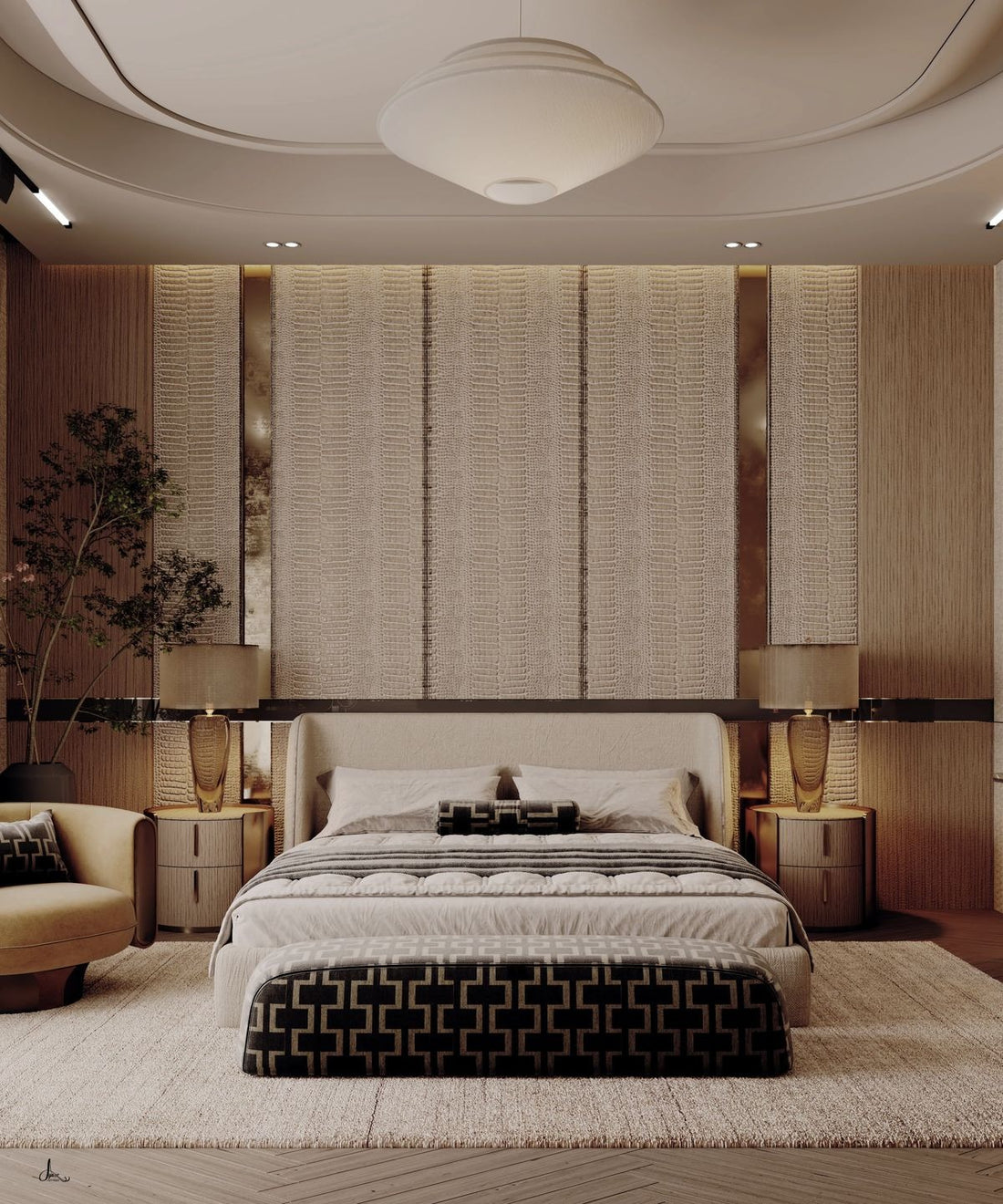 Luxurious Contemporary Master Bedroom with King-Size Bed & Warm Neutrals