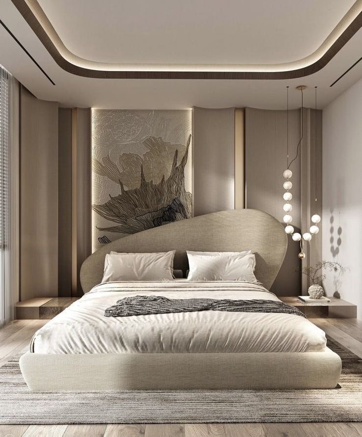 Ultra-Modern Master Bedroom with Curved Design and Minimalist Neutrals