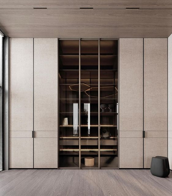 Sleek Minimalist Wardrobe with Illuminated Central Display