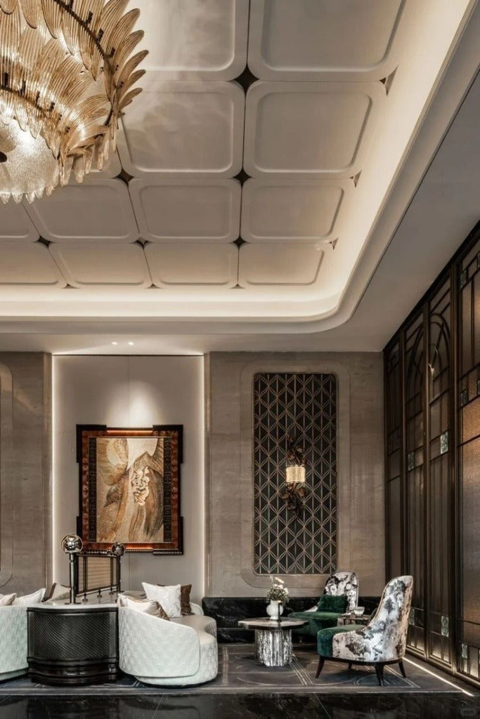 Dramatic Curved-Square False Ceiling with Cove Lighting