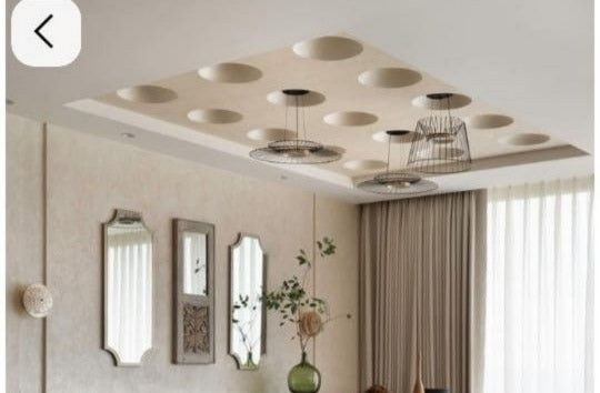 Rectangular False Ceiling with Geometric Circular Indentations for Dining Area