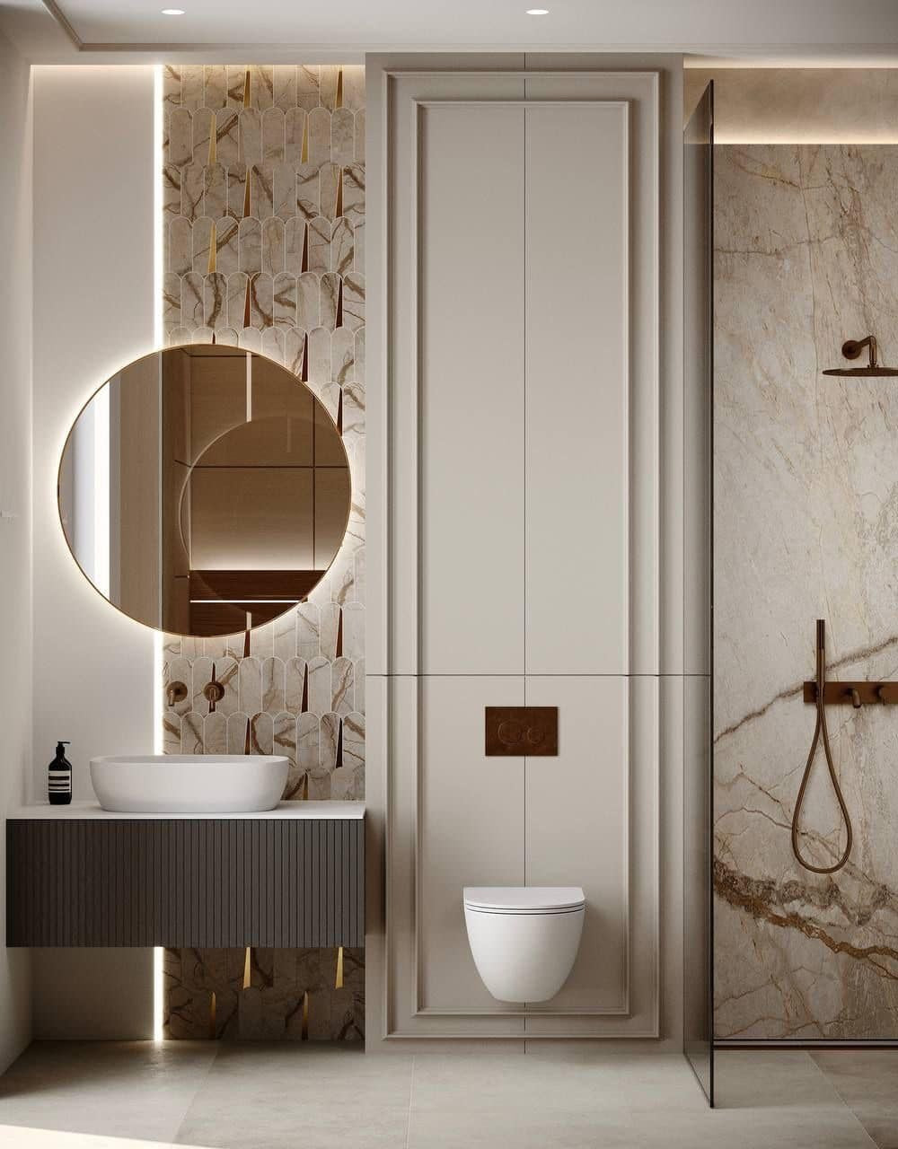 Compact Luxury Washroom with Beige and Gold Elegance