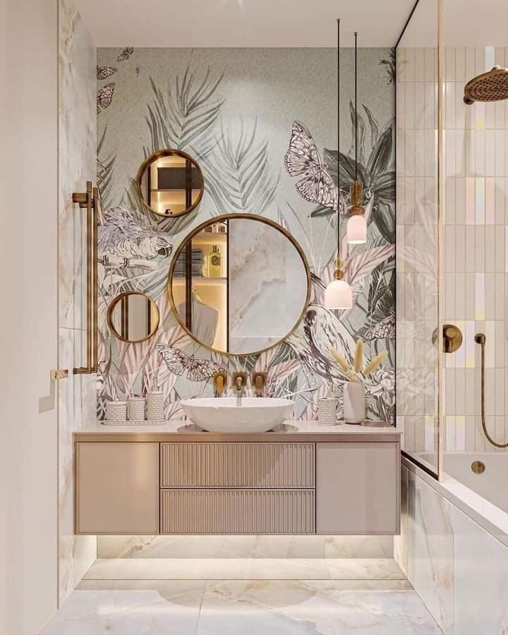 Contemporary Washroom Design with Gold & Floral Touches