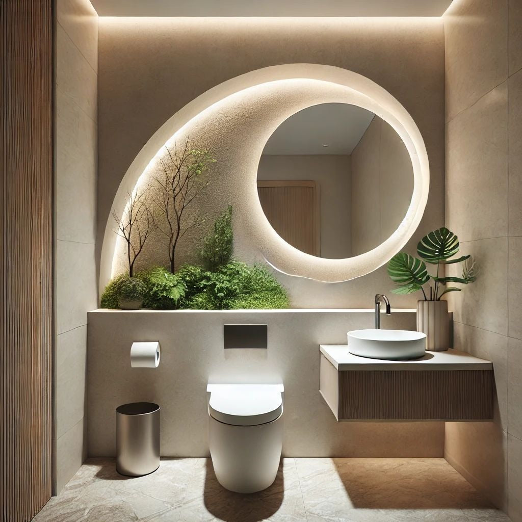 Compact Modern Washroom with Organic Curves & Spa Ambiance