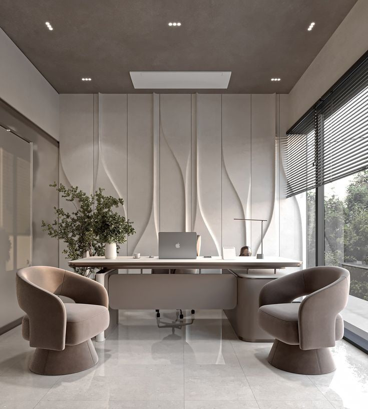 Sophisticated Executive Office with Sculpted Wall Panels and Modern Elegance