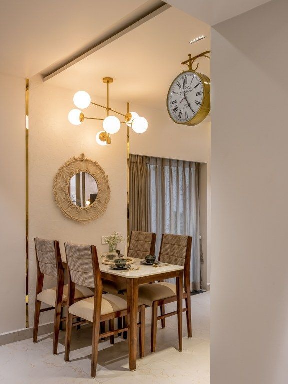 Elegant Compact Dining Corner – 7ft x 5ft Setup with Wooden Chairs and Gold Accents