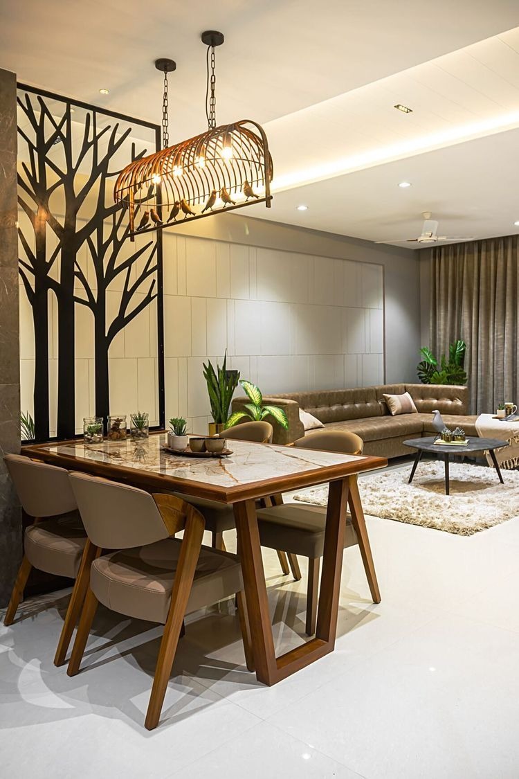 Contemporary Dining Space – 8ft x 6ft Setup with Marble Tabletop and Artistic Divider