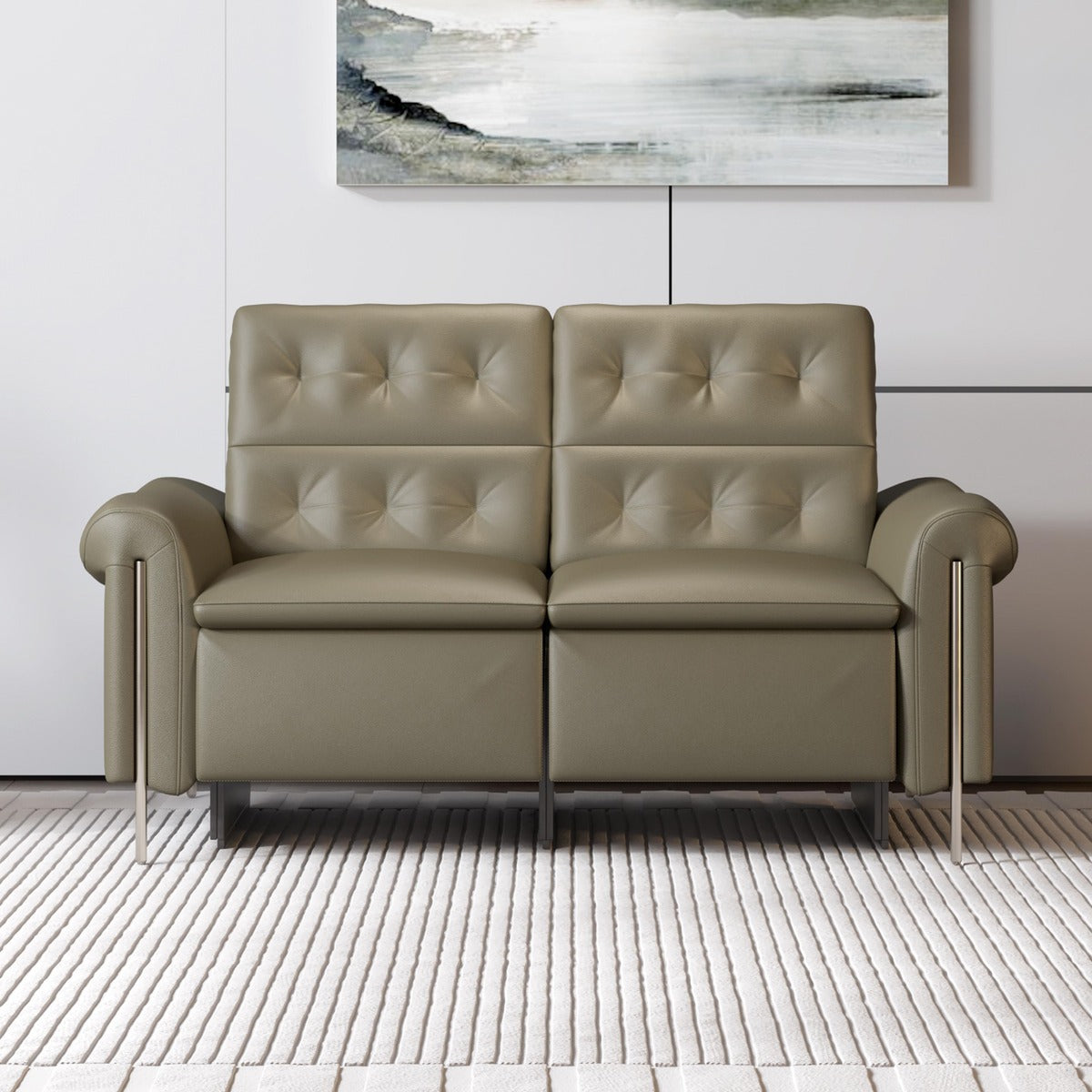 घर के फर्नीचर के लिए 3 सीटर चेस्टरफील्ड सोफा, टफ्टेड आधुनिक डिज़ाइन और लेदरेट फ़ैब्रिक, लिविंग रूम के लिए टिकाऊ और आरामदायक