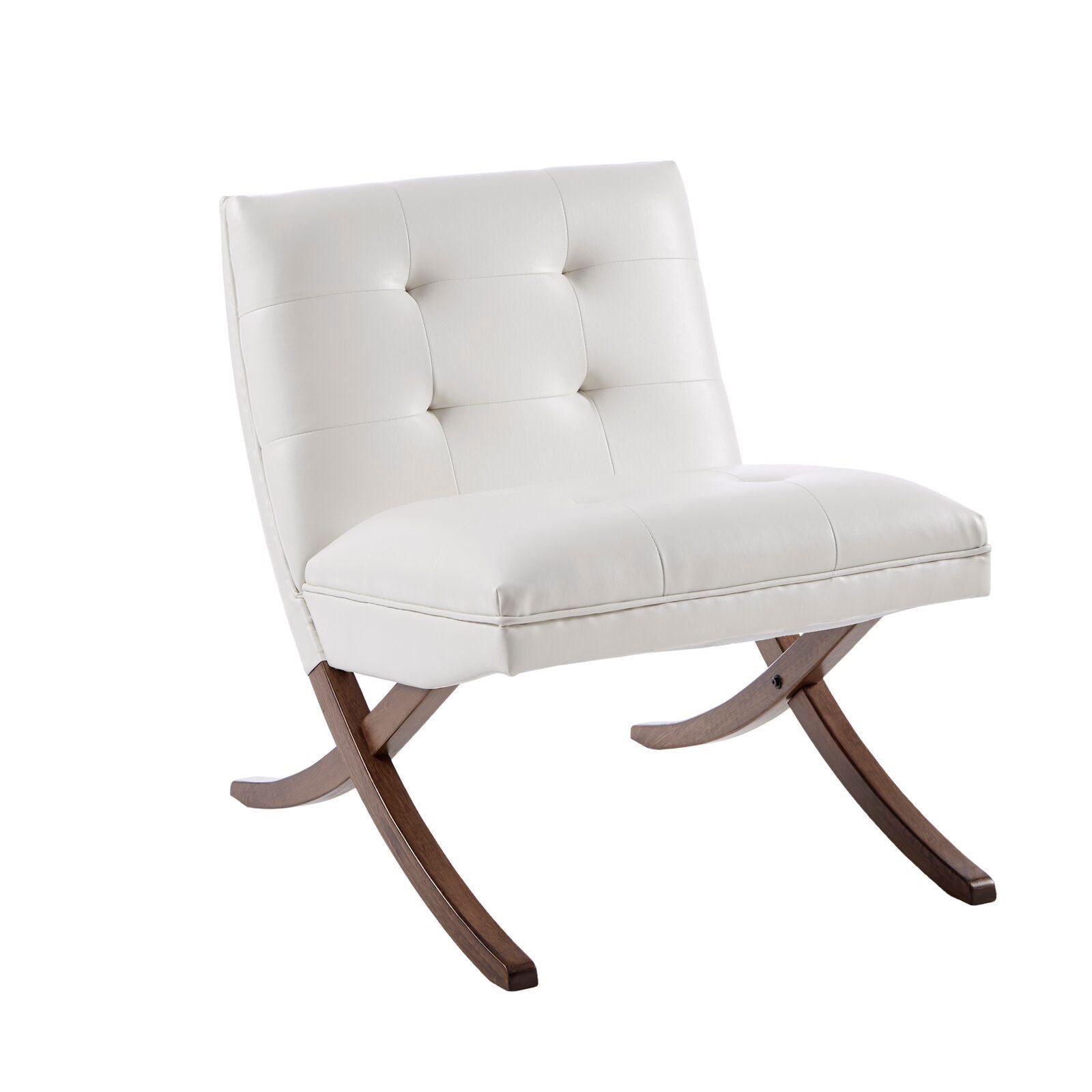 White Accent Chair-Armless Button-Tufted PU Leather -