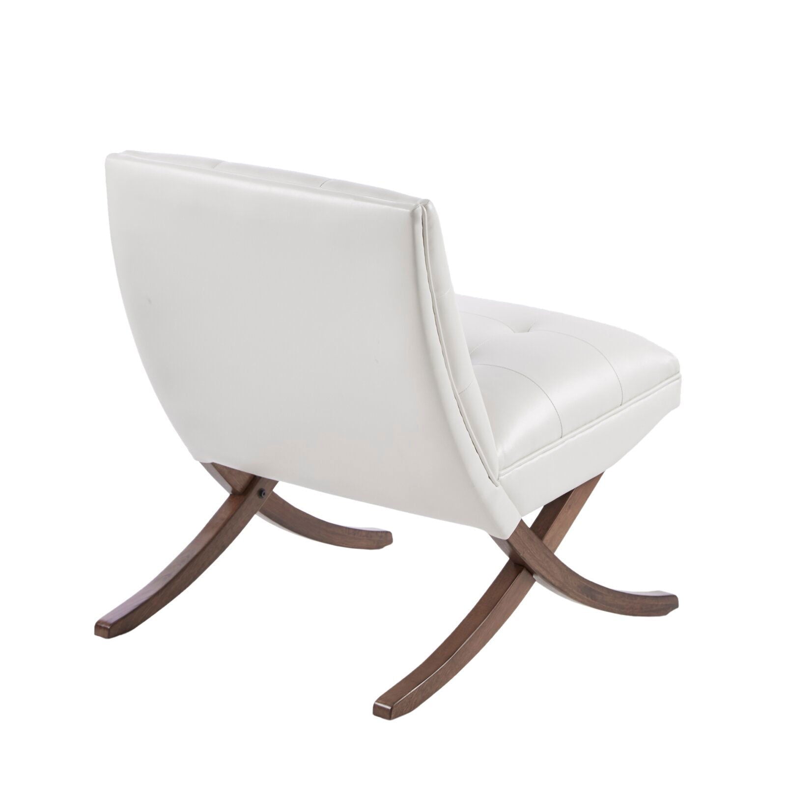White Accent Chair-Armless Button-Tufted PU Leather -