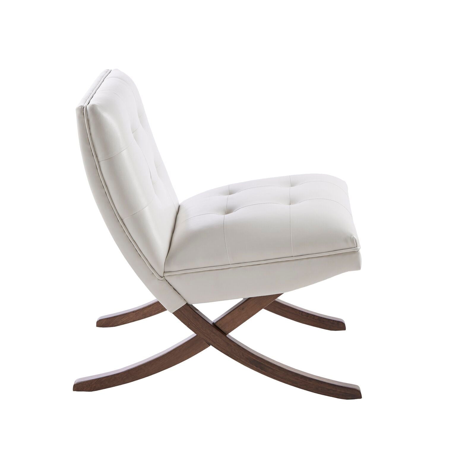 White Accent Chair-Armless Button-Tufted PU Leather -