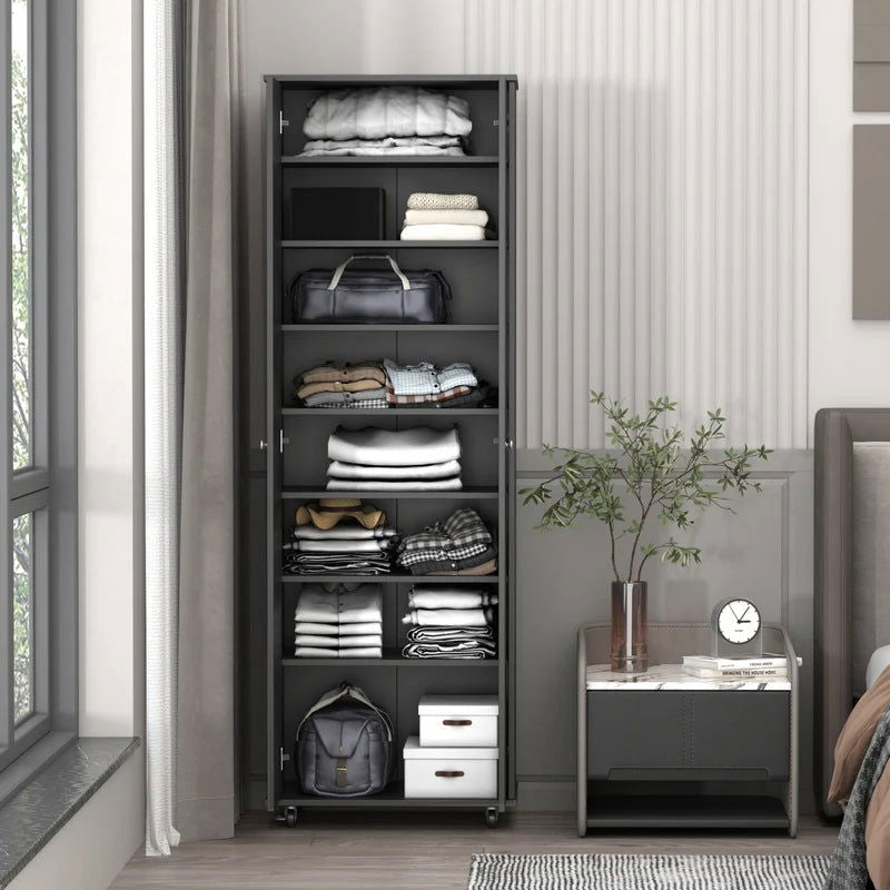 White Wood 2-Door Shoe Storage Cabinet with Wheels -