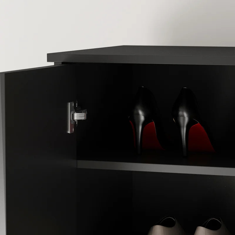 White Wood 2-Door Shoe Storage Cabinet with Wheels -