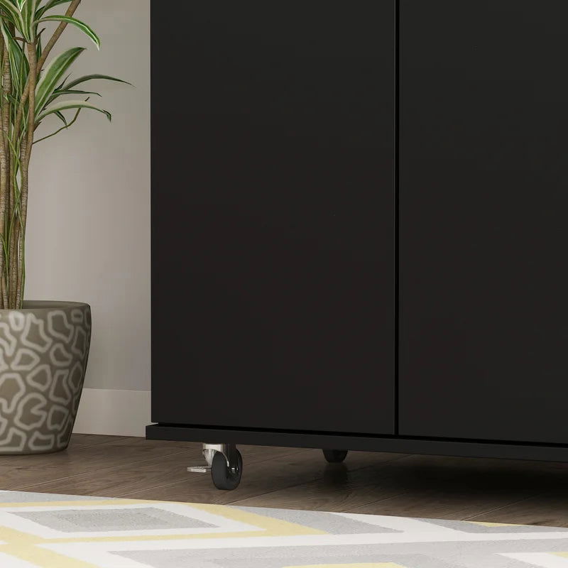 White Wood 2-Door Shoe Storage Cabinet with Wheels -