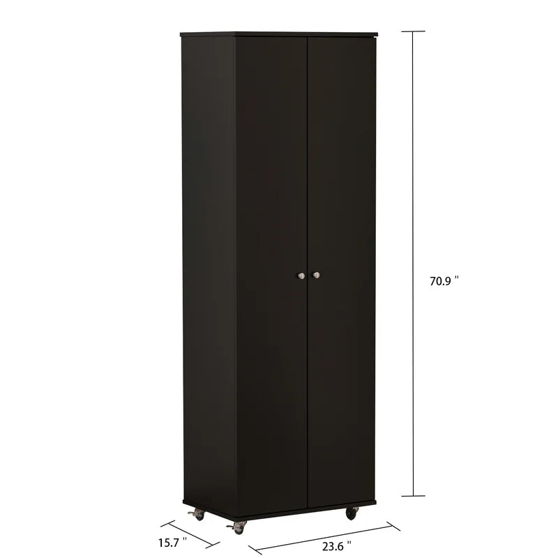 White Wood 2-Door Shoe Storage Cabinet with Wheels -