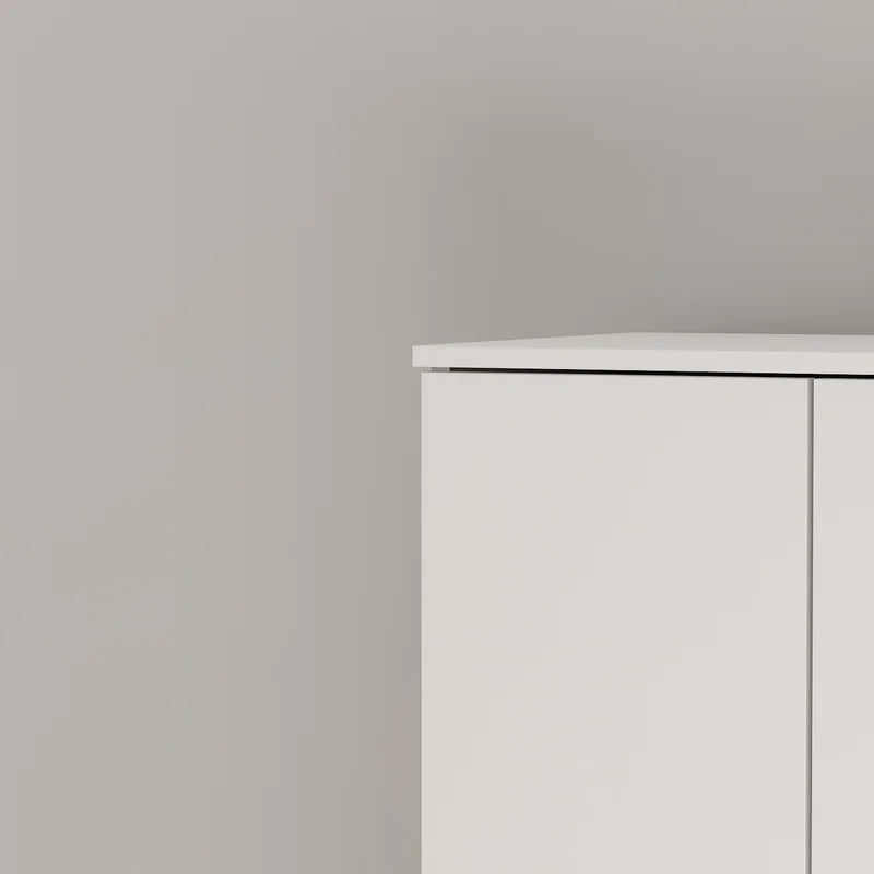 White Wood 2-Door Shoe Storage Cabinet with Wheels -