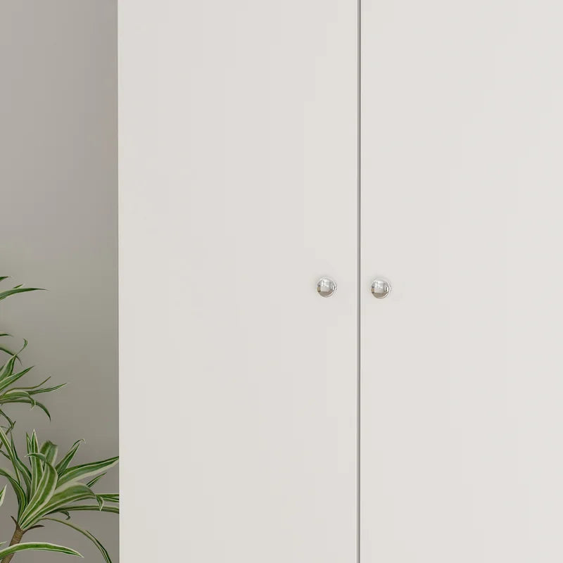 White Wood 2-Door Shoe Storage Cabinet with Wheels -