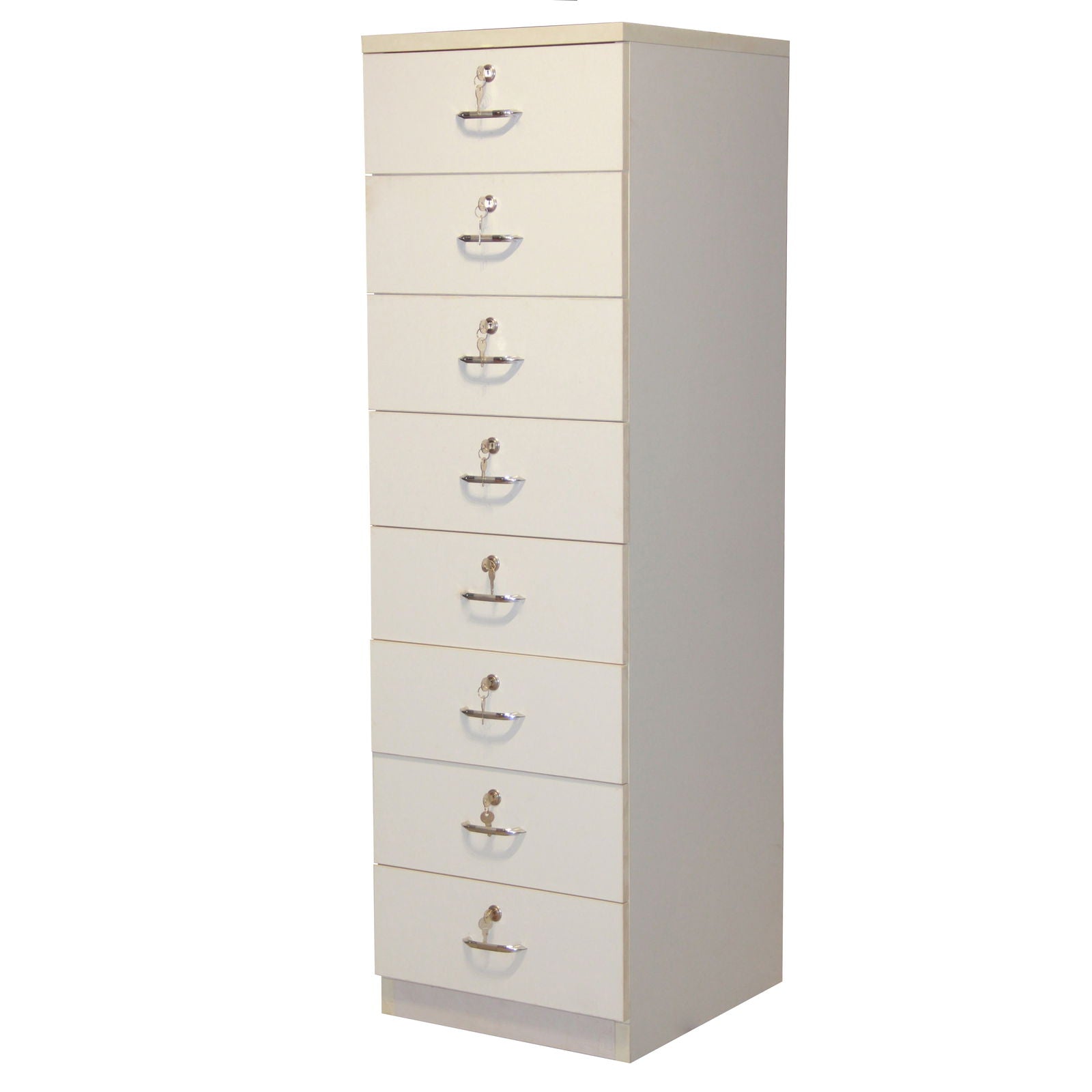 White Wooden 8 Shelf Drawer Unit with Lock -
