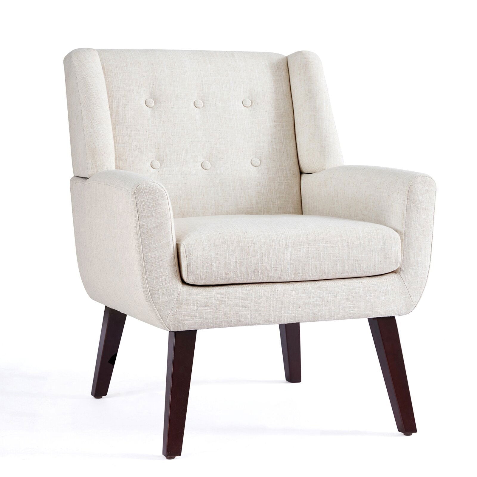 Wide Lounge Chair With Tufted Button in Wooden Legs -