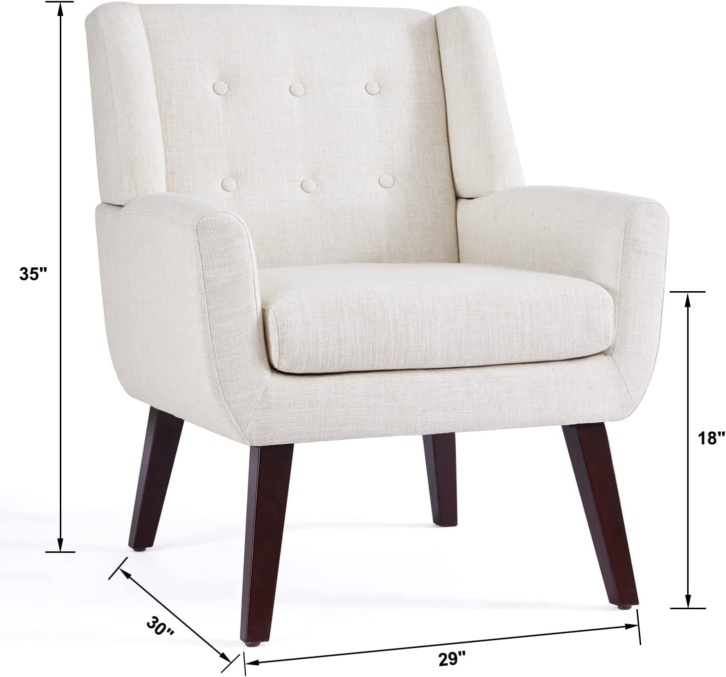 Wide Lounge Chair With Tufted Button in Wooden Legs -