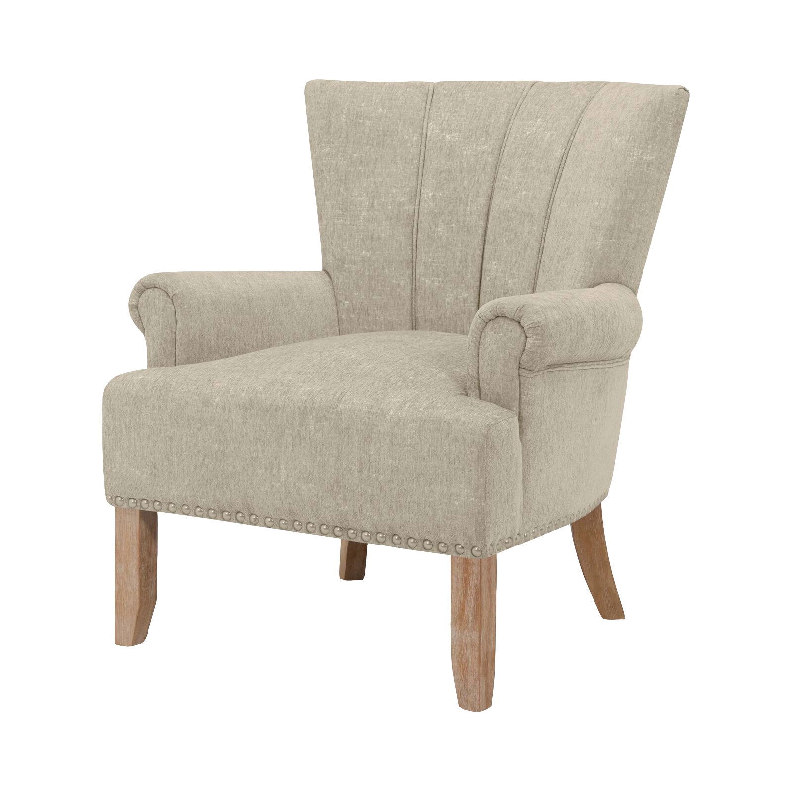 Wide Tufted Armchair with Teak Wood Legs -