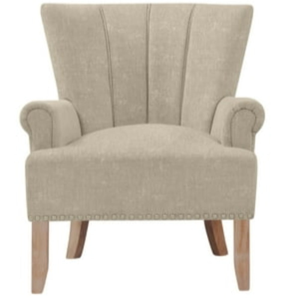 Wide Tufted Armchair with Teak Wood Legs -