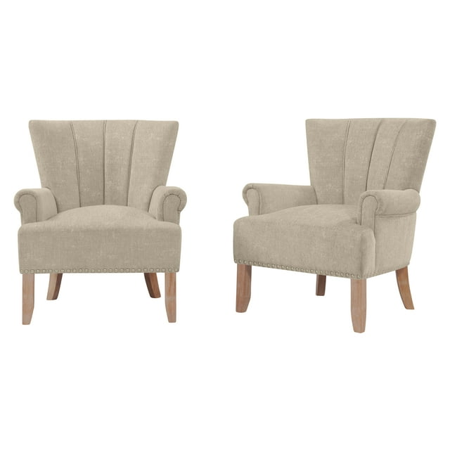 Wide Tufted Armchair with Teak Wood Legs -