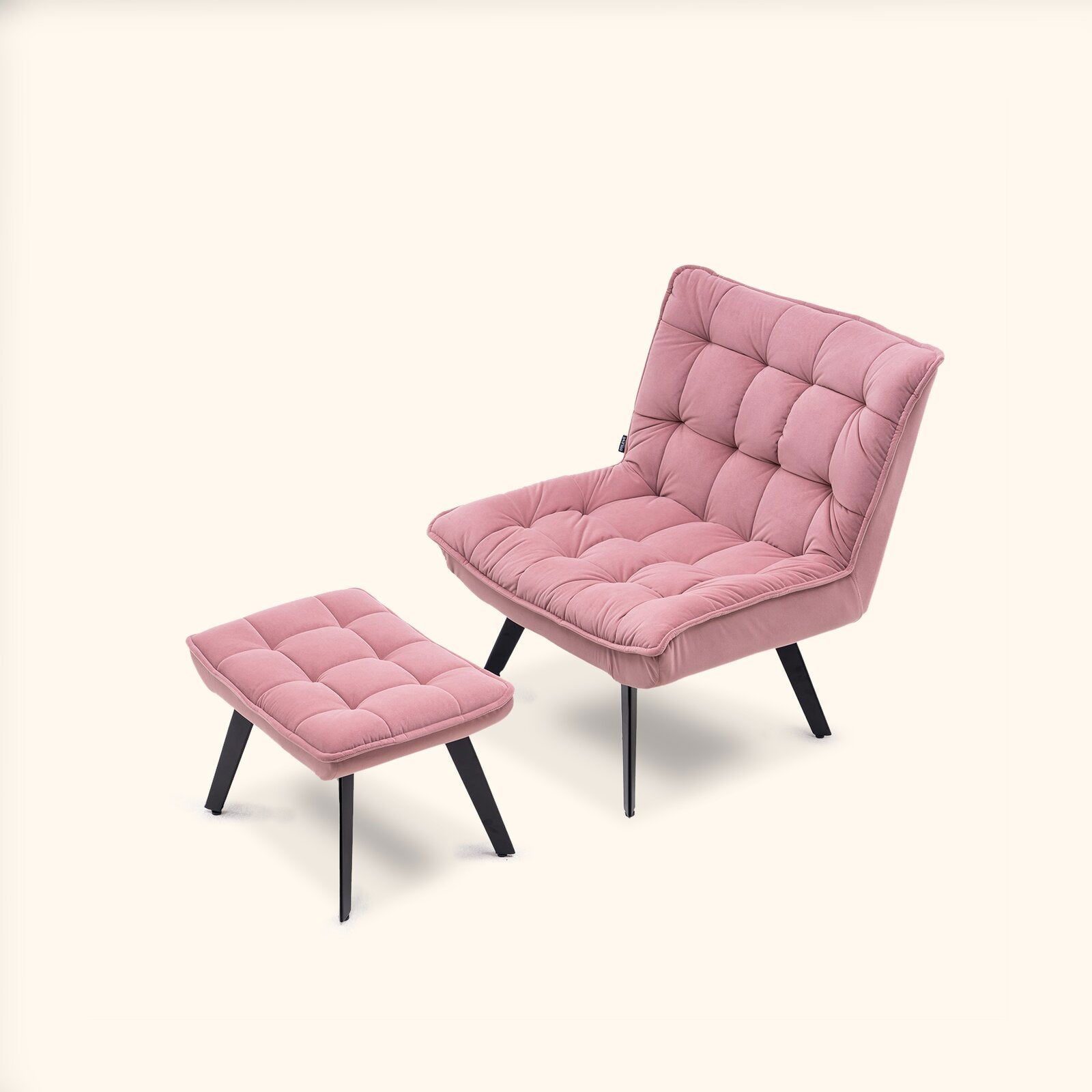 Wide Tufted Lounge Chair and Ottoman Pink -