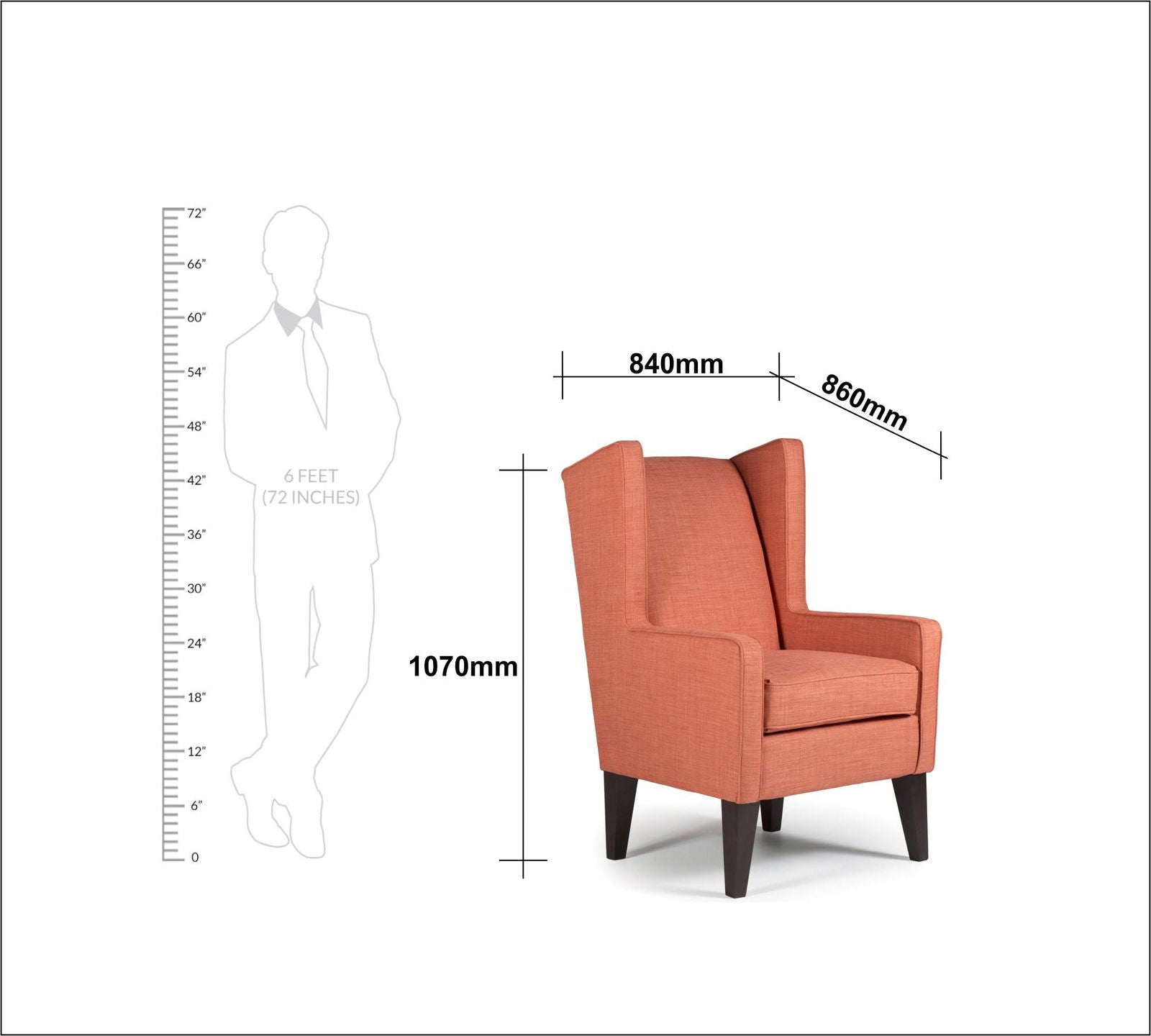 Wing Back Accent Chair In Cotton Upholstery with Armrest -