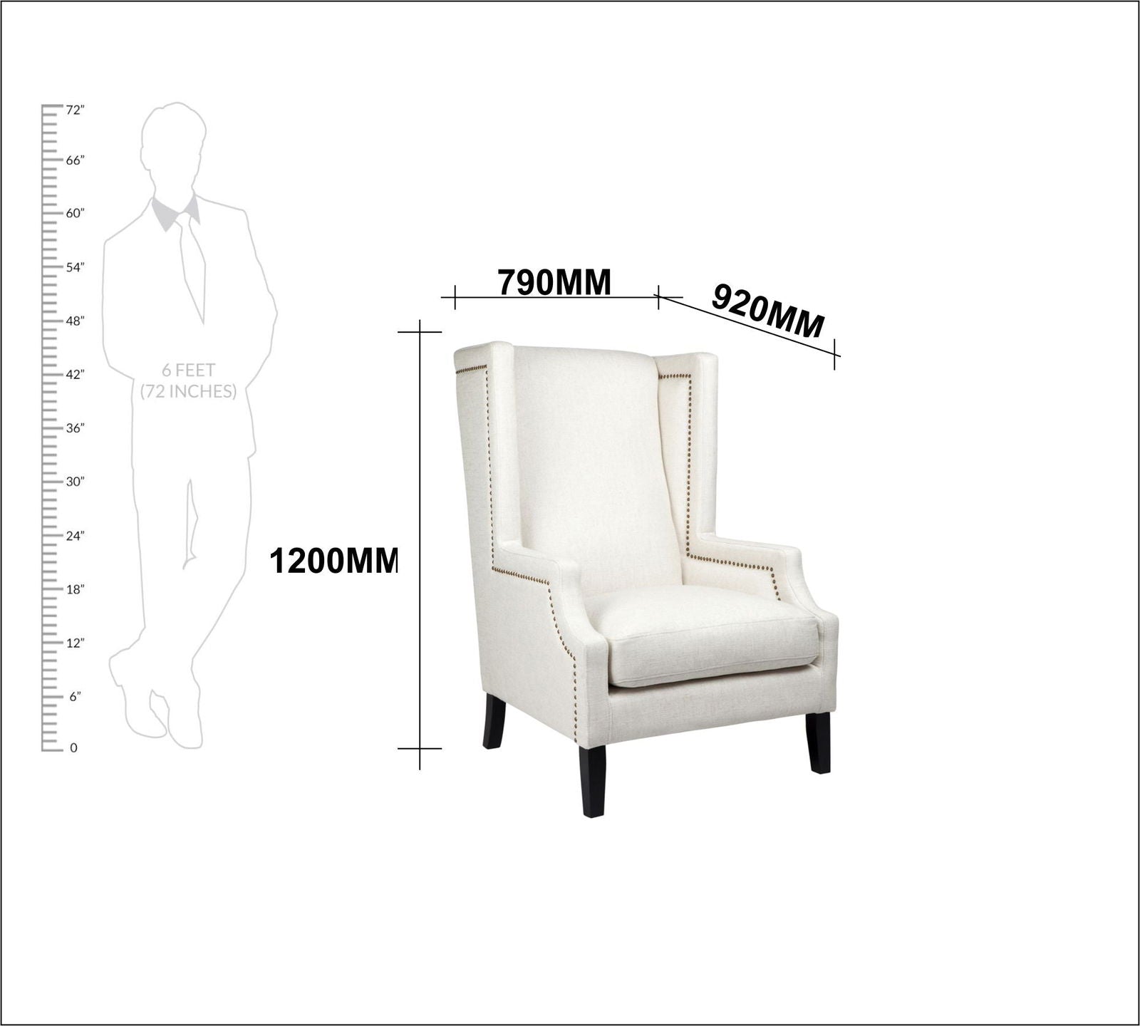 Wing Back Lounge Chair with Teak Wood Legs -