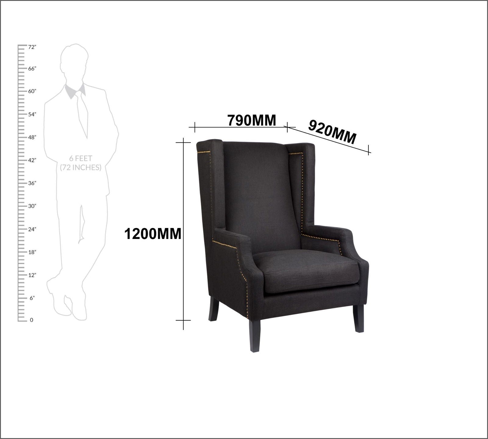 Wing Back Lounge Chair with Teak Wood Legs -